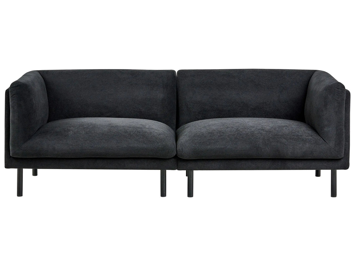 3 Seater Sofa Black Fabric Metal Legs Upholstered Living Room Furniture Beliani