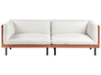 3 Seater Sofa Off-White and Brown Polyester Fabric and Faux Leather Metal Black Legs Upholstered Living Room Furniture Beliani