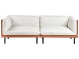 3 Seater Sofa Off-White and Brown Polyester Fabric and Faux Leather Metal Black Legs Upholstered Living Room Furniture Beliani