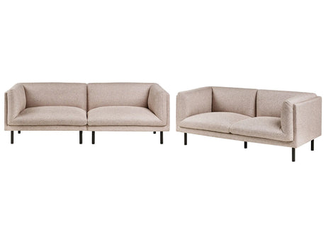 3+2 Seater Sofa Set Light Brown Polyester Fabric Metal Black Legs Upholstered Living Room Furniture Beliani
