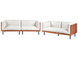 3 Seater Sofa Off-White and Brown Polyester Fabric and Faux Leather Metal Black Legs Upholstered Living Room Furniture Beliani