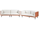 3 Seater Sofa Off-White and Brown Polyester Fabric and Faux Leather Metal Black Legs Upholstered Living Room Furniture Beliani