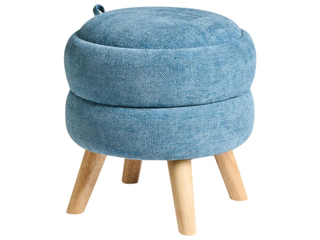 Pouffe Blue Fabric Chenille 40 x 41 cm with Storage Stool Modern Design Beliani