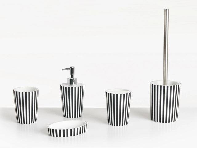 5-Piece Bathroom Accessories Set Black and White Polyresin Soap Dish Soap Dispenser Toilet Brush Tumbler Toothbrush Holder Beliani
