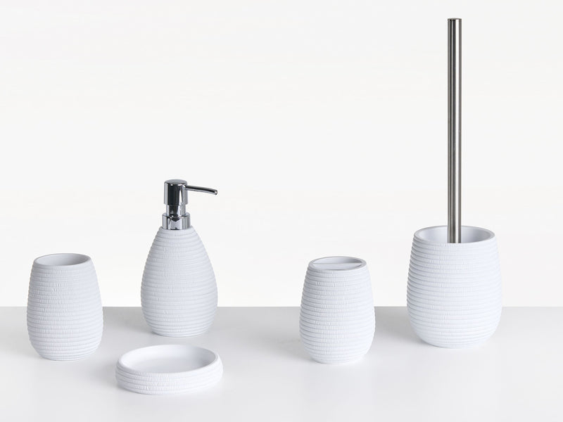 5-Piece Bathroom Accessories Set White Polyresin Soap Dish Soap Dispenser Toilet Brush Tumbler Toothbrush Holder Beliani