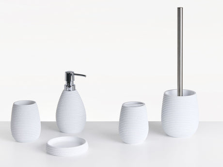 5-Piece Bathroom Accessories Set White Polyresin Soap Dish Soap Dispenser Toilet Brush Tumbler Toothbrush Holder Beliani