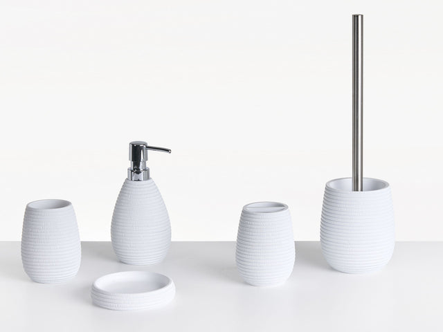 5-Piece Bathroom Accessories Set White Polyresin Soap Dish Soap Dispenser Toilet Brush Tumbler Toothbrush Holder Beliani