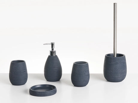 5-Piece Bathroom Accessories Set Dark Blue Polyresin Soap Dish Soap Dispenser Toilet Brush Tumbler Toothbrush Holder Beliani