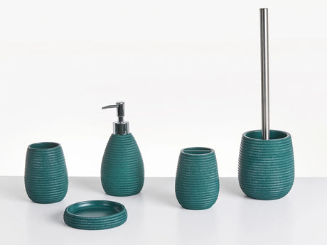 5-Piece Bathroom Accessories Set Teal Polyresin Soap Dish Soap Dispenser Toilet Brush Tumbler Toothbrush Holder Beliani
