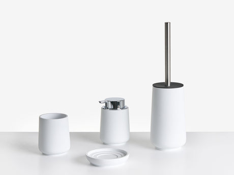 4-Piece Bathroom Accessories Set White Polyresin Soap Dish Soap Dispenser Toilet Brush Tumbler Beliani
