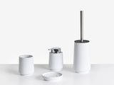 4-Piece Bathroom Accessories Set White Polyresin Soap Dish Soap Dispenser Toilet Brush Tumbler Beliani