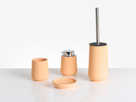 4-Piece Bathroom Accessories Set Orange Polyresin Soap Dish Soap Dispenser Toilet Brush Tumbler Beliani