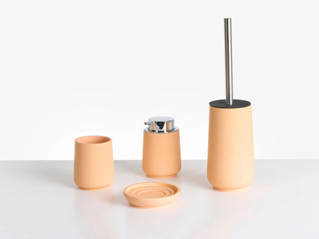 4-Piece Bathroom Accessories Set Orange Polyresin Soap Dish Soap Dispenser Toilet Brush Tumbler Beliani
