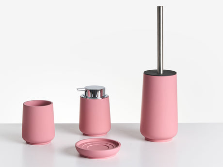 4-Piece Bathroom Accessories Set Pink Polyresin Soap Dish Soap Dispenser Toilet Brush Tumbler Beliani