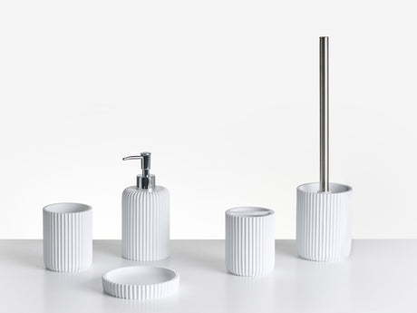 5-Piece Bathroom Accessories Set White Polyresin Soap Dish Soap Dispenser Toilet Brush Tumbler Toohtbrush Holder Beliani