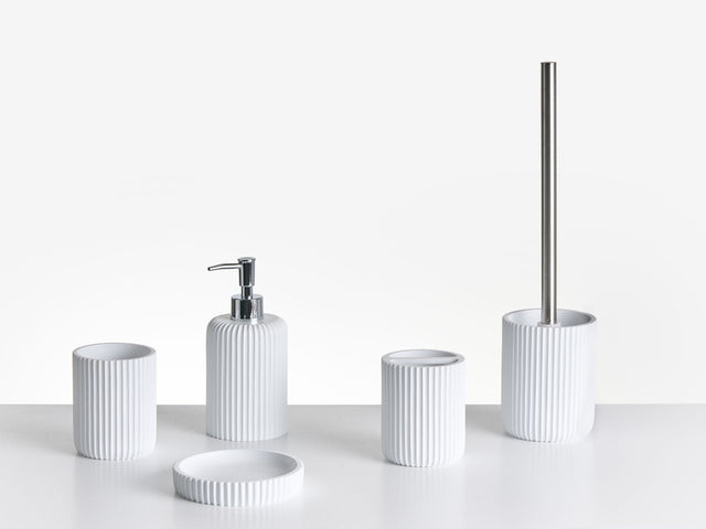 5-Piece Bathroom Accessories Set White Polyresin Soap Dish Soap Dispenser Toilet Brush Tumbler Toohtbrush Holder Beliani