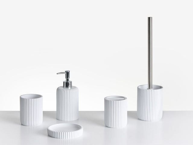 5-Piece Bathroom Accessories Set White Polyresin Soap Dish Soap Dispenser Toilet Brush Tumbler Toohtbrush Holder Beliani