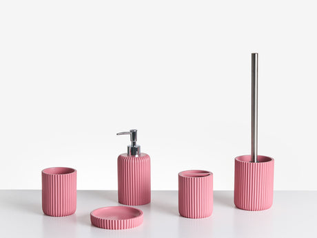 5-Piece Bathroom Accessories Set Pink  Polyresin Soap Dish Soap Dispenser Toilet Brush Tumbler Toohtbrush Holder Beliani