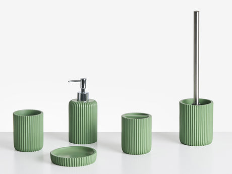 5-Piece Bathroom Accessories Set Green Polyresin Soap Dish Soap Dispenser Toilet Brush Tumbler Toohtbrush Holder Beliani