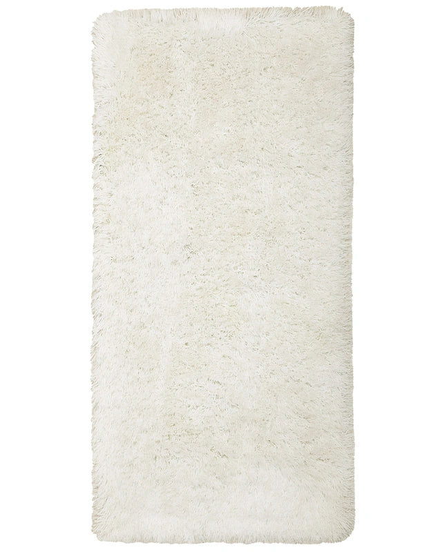Shaggy Area Rug High-Pile Carpet Solid White Polyester Rectangular 80 x 150 cm Beliani