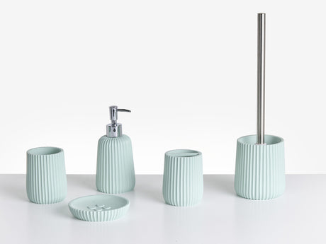 5-Piece Bathroom Accessories Set Mint Green Polyresin Soap Dish Soap Dispenser Toilet Brush Tumbler Toohtbrush Holder Beliani