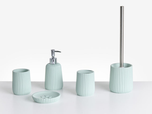 5-Piece Bathroom Accessories Set Mint Green Polyresin Soap Dish Soap Dispenser Toilet Brush Tumbler Toohtbrush Holder Beliani
