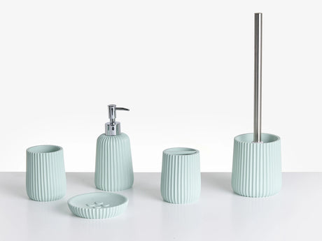 5-Piece Bathroom Accessories Set Mint Green Polyresin Soap Dish Soap Dispenser Toilet Brush Tumbler Toohtbrush Holder Beliani
