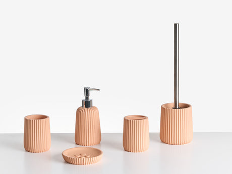 5-Piece Bathroom Accessories Set Orange Polyresin Soap Dish Soap Dispenser Toilet Brush Tumbler Toohtbrush Holder Beliani