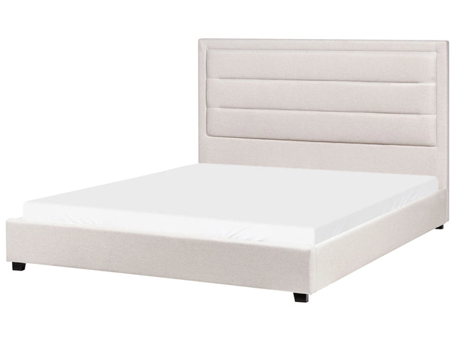 Bed Light Beige Polyester Fabric Upholstery EU King Size 5ft3 Modern Design Padded Headboard Beliani