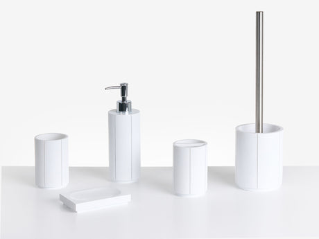 5-Piece Bathroom Accessories Set White Polyresin Soap Dish Soap Dispenser Toilet Brush Tumbler Toohtbrush Holder Beliani