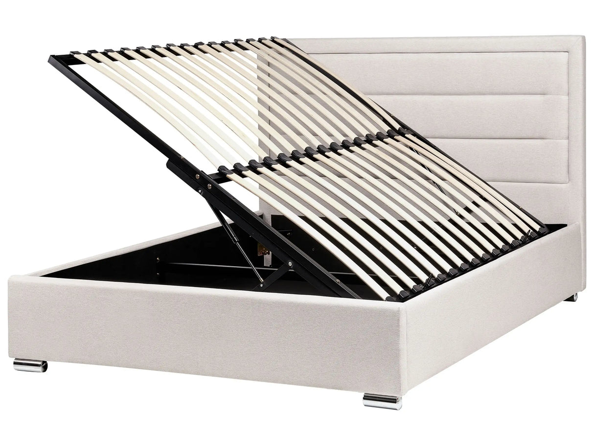 Storage Bed Light Beige Polyester Fabric Upholstery EU Double Size 4ft6 Modern Design Padded Headboard Ottoman Lift Beliani