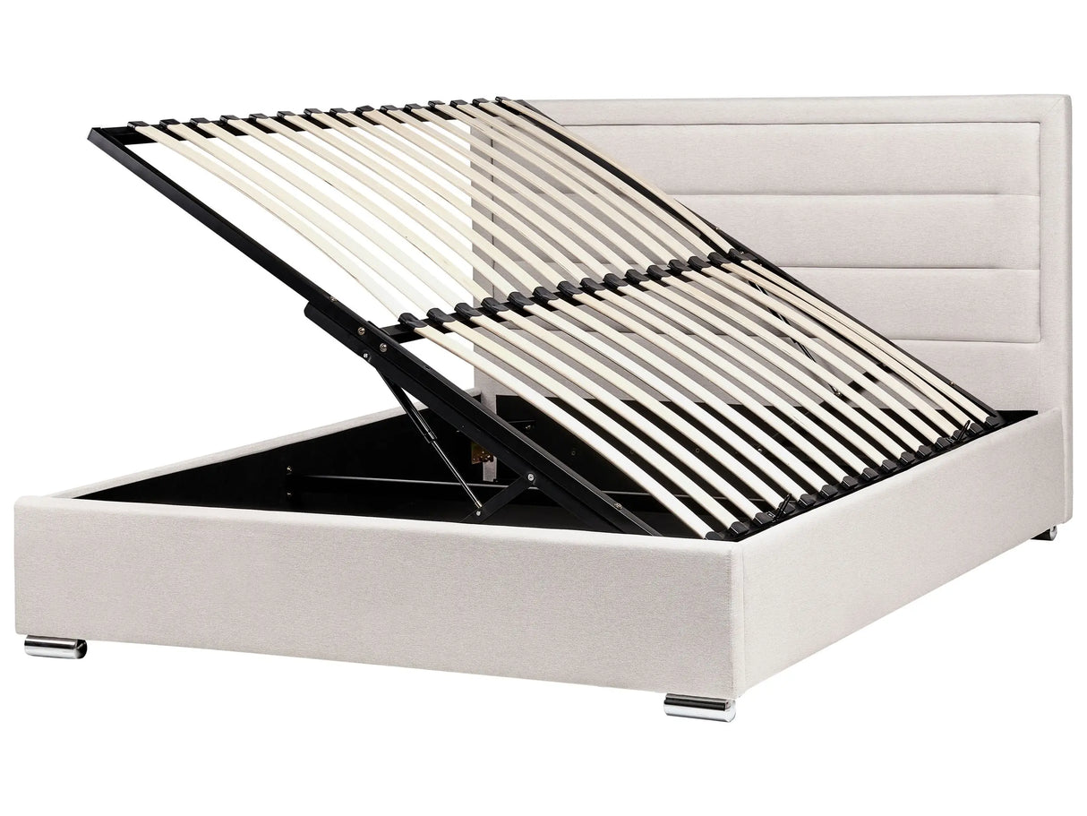 Storage Bed Light Beige Polyester Fabric Upholstery EU King Size 5ft3 Modern Design Padded Headboard Ottoman Lift Beliani