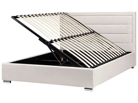 Storage Bed Light Beige Polyester Fabric Upholstery EU King Size 5ft3 Modern Design Padded Headboard Ottoman Lift Beliani