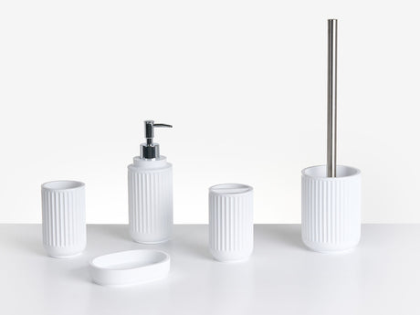 5-Piece Bathroom Accessories Set White Polyresin Soap Dish Soap Dispenser Toilet Brush Tumbler Toohtbrush Holder Beliani