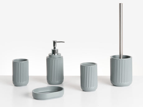 5-Piece Bathroom Accessories Set Light Grey Polyresin Soap Dish Soap Dispenser Toilet Brush Tumbler Toohtbrush Holder Beliani