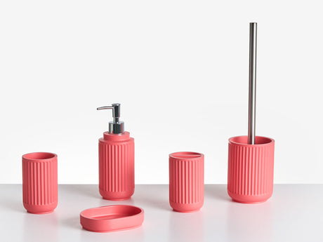 5-Piece Bathroom Accessories Set Red Polyresin Soap Dish Soap Dispenser Toilet Brush Tumbler Toohtbrush Holder Beliani