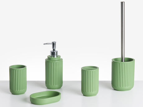 5-Piece Bathroom Accessories Set Green Polyresin Soap Dish Soap Dispenser Toilet Brush Tumbler Toohtbrush Holder Beliani