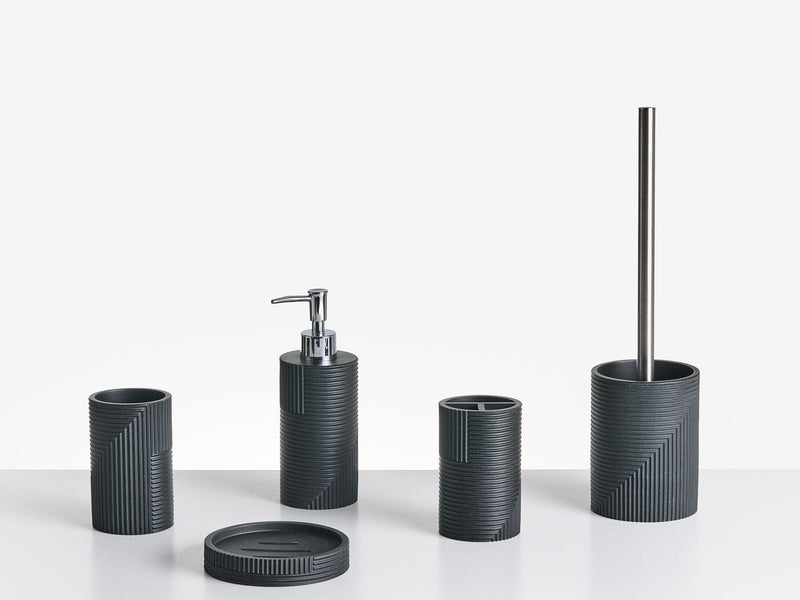 5-Piece Bathroom Accessories Set Black Polyresin Soap Dish Soap Dispenser Toilet Brush Tumbler Toohtbrush Holder Beliani