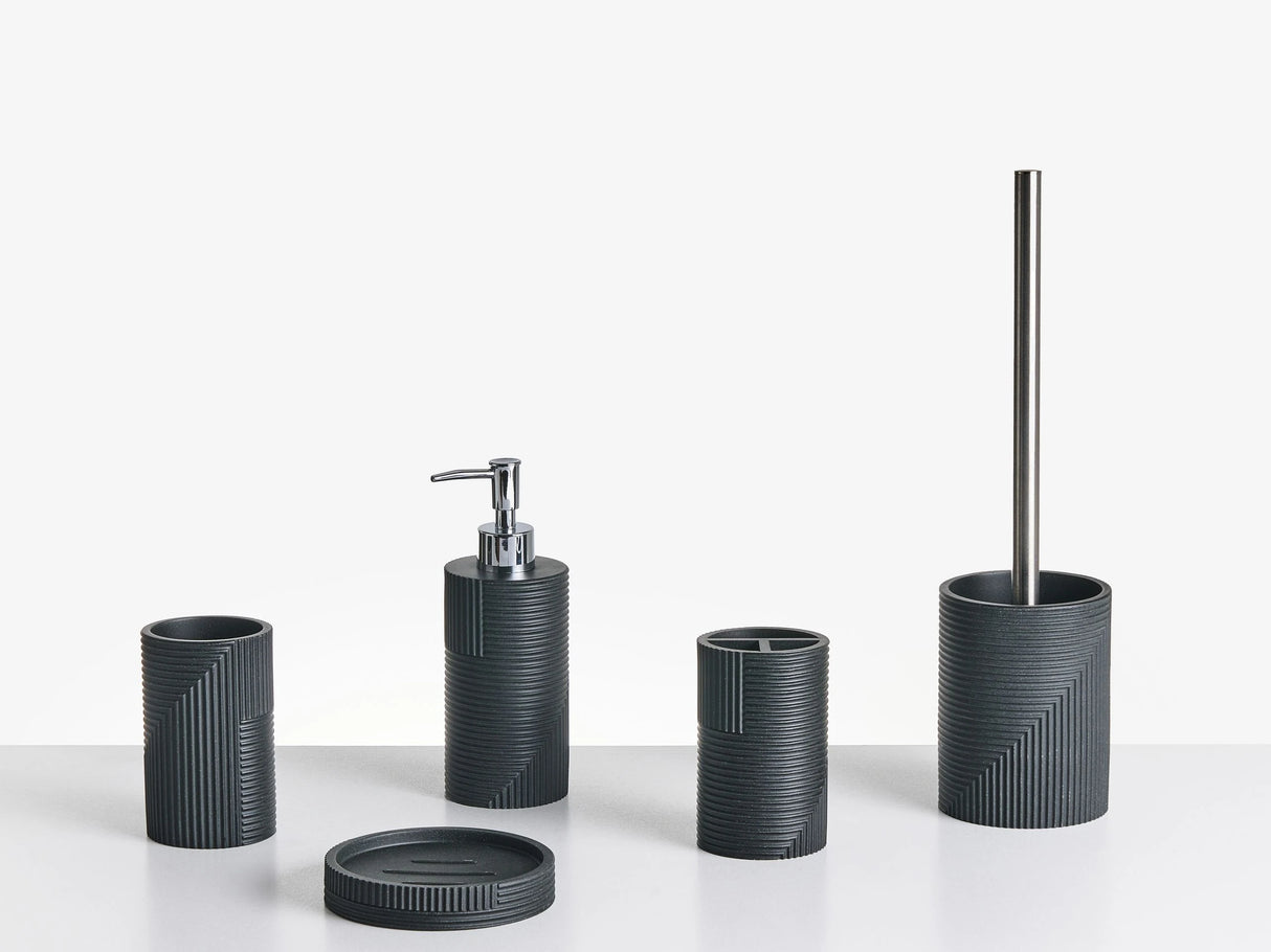 5-Piece Bathroom Accessories Set Black Polyresin Soap Dish Soap Dispenser Toilet Brush Tumbler Toohtbrush Holder Beliani