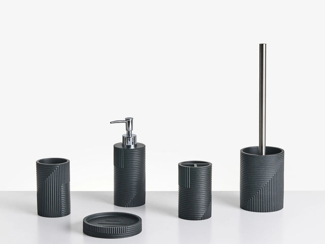 5-Piece Bathroom Accessories Set Black Polyresin Soap Dish Soap Dispenser Toilet Brush Tumbler Toohtbrush Holder Beliani