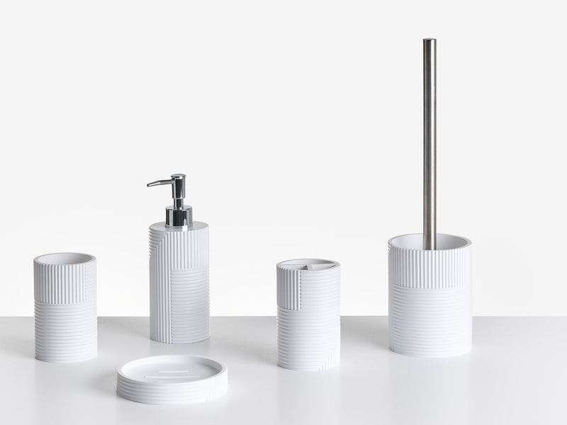5-Piece Bathroom Accessories Set White Polyresin Soap Dish Soap Dispenser Toilet Brush Tumbler Toohtbrush Holder Beliani