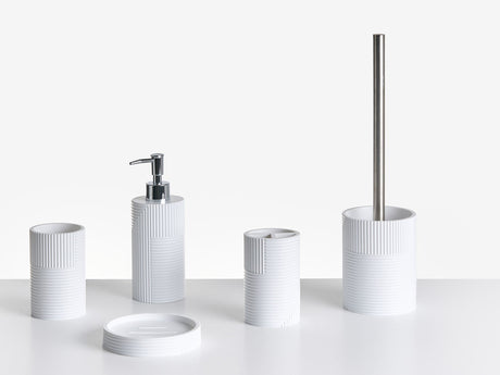 5-Piece Bathroom Accessories Set White Polyresin Soap Dish Soap Dispenser Toilet Brush Tumbler Toohtbrush Holder Beliani