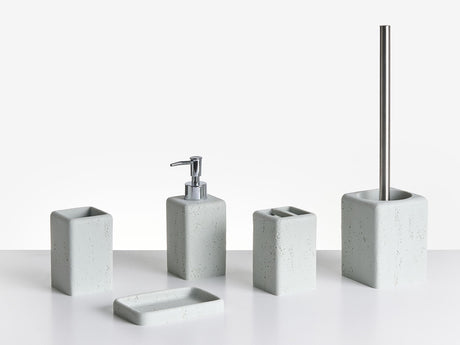 5-Piece Bathroom Accessories Set Grey Concrete Effect Polyresin Soap Dish Soap Dispenser Toilet Brush Tumbler Toohtbrush Holder Beliani