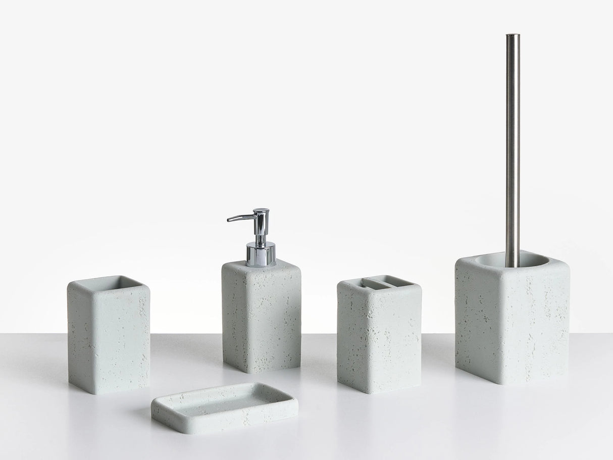 5-Piece Bathroom Accessories Set Grey Concrete Effect Polyresin Soap Dish Soap Dispenser Toilet Brush Tumbler Toohtbrush Holder Beliani