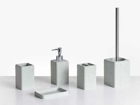 5-Piece Bathroom Accessories Set Grey Concrete Effect Polyresin Soap Dish Soap Dispenser Toilet Brush Tumbler Toohtbrush Holder Beliani