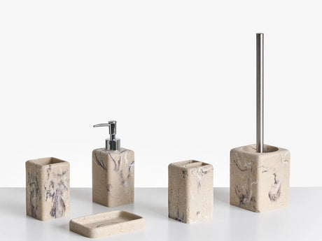 5-Piece Bathroom Accessories Set Beige Polyresin Soap Dish Soap Dispenser Toilet Brush Tumbler Toohtbrush Holder Beliani
