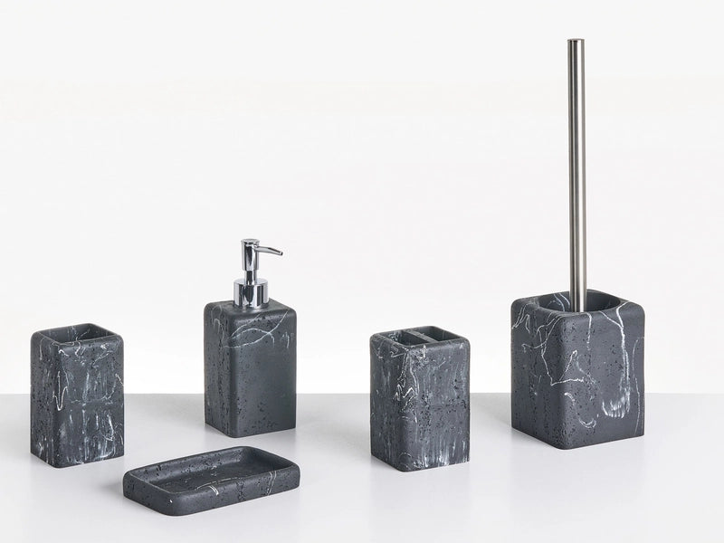 5-Piece Bathroom Accessories Set Black Marble Polyresin Soap Dish Soap Dispenser Toilet Brush Tumbler Toohtbrush Holder Beliani