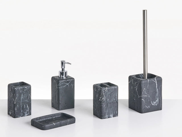 5-Piece Bathroom Accessories Set Black Marble Polyresin Soap Dish Soap Dispenser Toilet Brush Tumbler Toohtbrush Holder Beliani