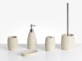 5-Piece Bathroom Accessories Set Light Beige Polyresin Soap Dish Soap Dispenser Toilet Brush Tumbler Toohtbrush Holder Beliani
