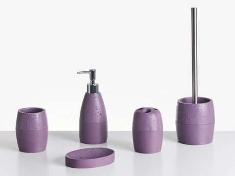 5-Piece Bathroom Accessories Set Purple Polyresin Soap Dish Soap Dispenser Toilet Brush Tumbler Toohtbrush Holder Beliani